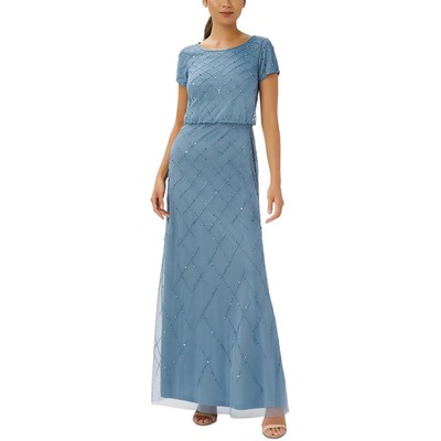 Adrianna Papell Женское синее сетчатое вечернее платье макси 4 BHFO 9780