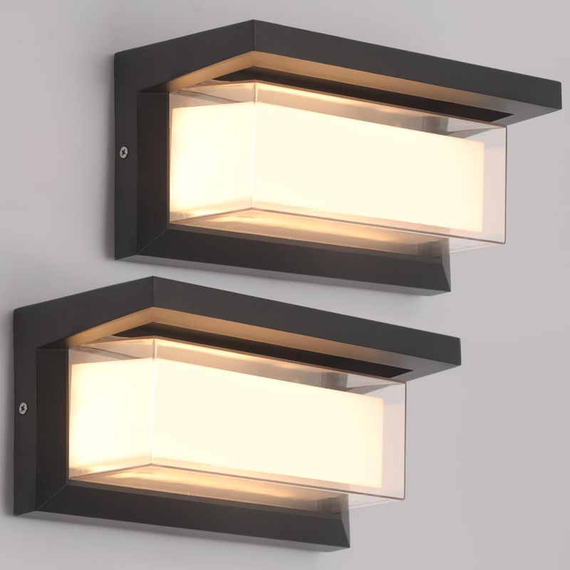 Outdoor Wall Lights 2Pack LED 3 Color Outdoor Light Fixture Wall Mount Exterior Lights 2100Lm IP65 Exterior Wall Sconce，Rustproof Sconce with Double Shade, Matte Black Light for Porch