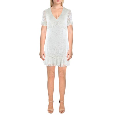 Женское белое кружевное мини-платье с оборками City Studios для юниорок 7 BHFO 4312