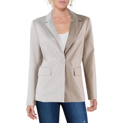 Gilli Womens White Faux Leather One-Button Blazer Jacket L BHFO 6916