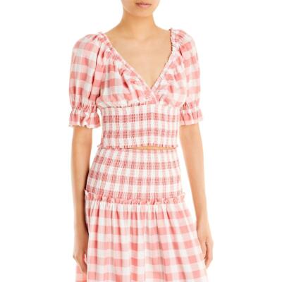 

Aqua Womens Plaid Off The Shoulder Crop Top Shirt BHFO 9006, Pink/white