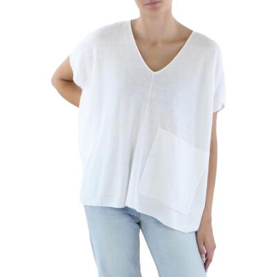 

Женский свитер свободного кроя с v-образным вырезом Eileen Fisher, футболка, топ BHFO 0739, Белый