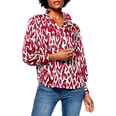 

Nic + Zoe Womens Tribal Ikat Purple Printed Tie Neck Pullover Top  BHFO 4670, Red multi