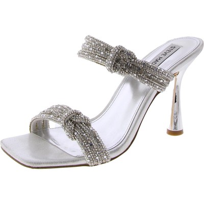 Steve Madden / женские серебристые туфли на каблуке со стразами, средний размер 7,5 (B, M), BHFO 5134
