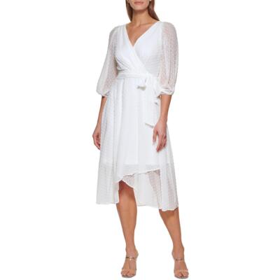 

DKNY Женское летнее платье миди цвета слоновой кости с поясом и запахом  BHFO 6752, Цвет слоновой кости
