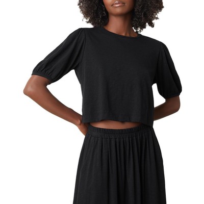 VELVET BY GRAHAM & SPENCER Womens Black Slub Tee Cropped Shirt L BHFO 0999