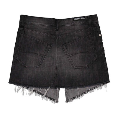 Pre-owned Balenciaga Ladies Cotton Denim Cut-up Mini Skirt, Brand Size 36 (us Size 6) In Black
