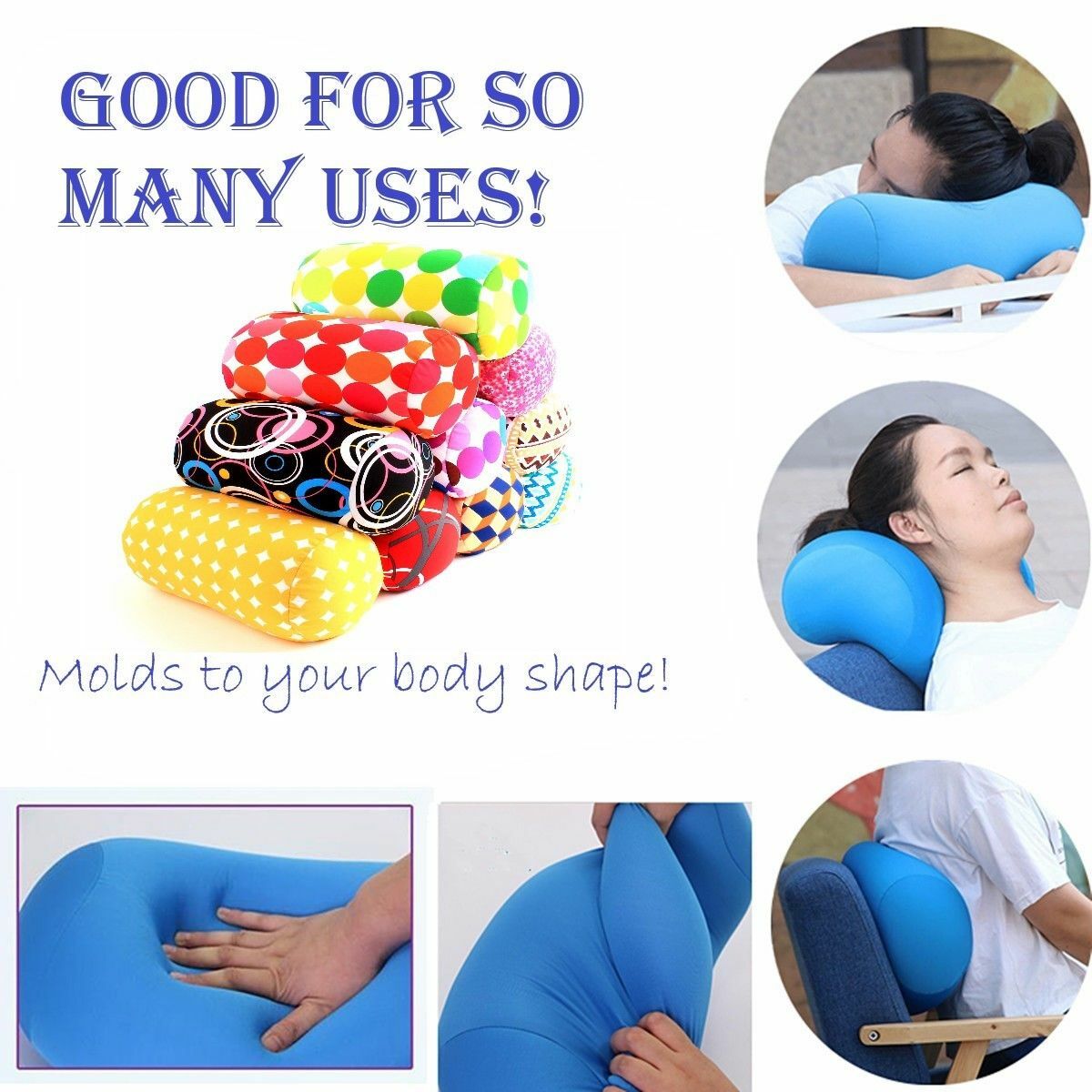 Micro Bead Roll Pillow Cushion 14" x 6" Comfort Head Neck Back Waist Travel Home