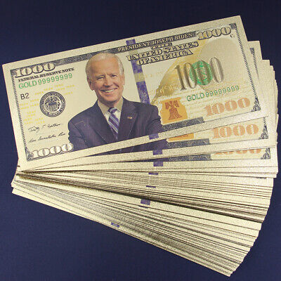 On Sale! 100 Pcs Golden Paper Money U.S. President Joe Biden Banknote Gift Game