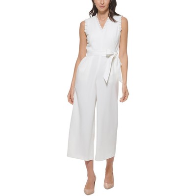 Женский белый комбинезон из крепа с оборками Calvin Klein 12 BHFO 4404