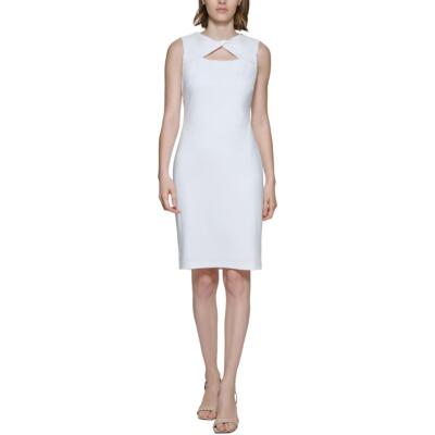 Женское офисное платье-футляр Calvin Klein с вырезом цвета слоновой кости для работы 10 BHFO 5139