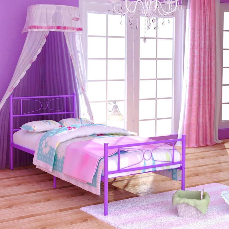 Purple Twin Bed Frames with Storage for Adults Teens, Single Beds Metal Twin Siz