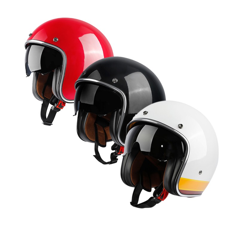 Open Face 3/4 Motorcycle Street Helmet DOT Sun Visor Vintage Retro Cafe Racer US