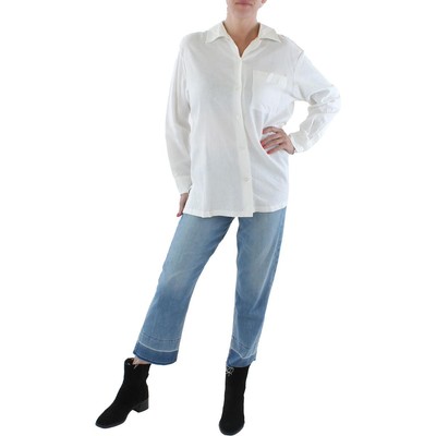 

Женская льняная рубашка Anne Klein цвета слоновой кости с острым воротником на пуговицах  BHFO 2709, Bright white