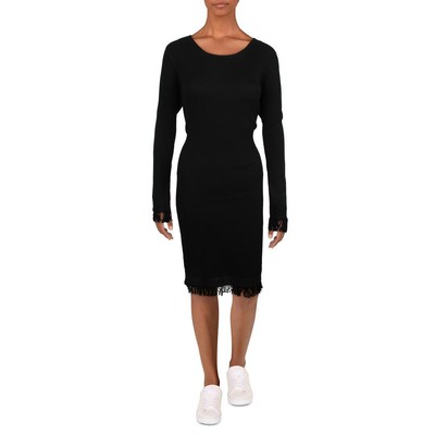 

Nanette Nanette Lepore Женское черное однотонное платье-свитер в рубчик с бахромой  BHFO 6130, Черный