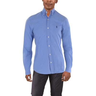 Polo Ralph Lauren Mens Blue Cotton Blend Slub Button-Down Shirt S BHFO 1641