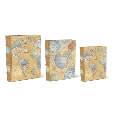Punch Studio E2 Antique Maps Large Nesting Book Box 3pc Set - Globes 47047N