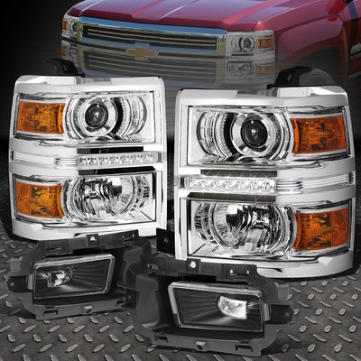 ДЛЯ 2014-2015 CHEVY SILVERADO ХРОМИРОВАННАЯ СВЕТОДИОДНАЯ ФАРА ПРОЕКТОРА DRL + ПРОЗРАЧНАЯ ПРОТИВОТУМАННАЯ ФАРА