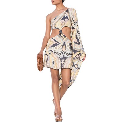 

Cult Gaia Womens Lucy Синее короткое вечернее мини-платье с вырезом  BHFO 8615, Aloe multi