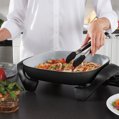 Oster Titanium Infused DuraCeramic Square Electric Skillet in Black/Silver