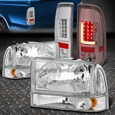 ПРОЗРАЧНЫЙ ОБЪЕКТИВ 3D LED ХРОМИРОВАННЫЙ ЗАДНИЙ ФОНАРЬ + ХРОМИРОВАННАЯ ЯНТАРНАЯ ФАРА ДЛЯ 99-04 SUPER DUTY