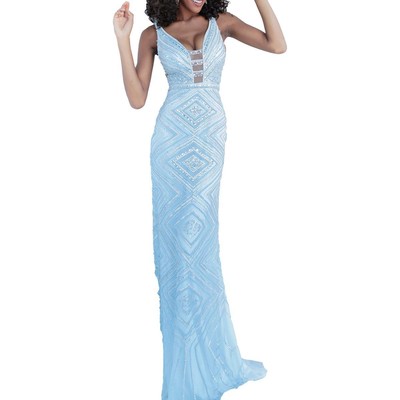 

Голубое вечернее платье для выпускного бала Jovani с бисером  BHFO 6534, Silver/blue