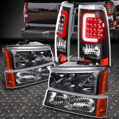 ЧЕРНАЯ ФАРА + ЯНТАРНЫЙ СИГНАЛ + ХРОМИРОВАННЫЙ 3D U-ОБРАЗНЫЙ СВЕТОДИОДНЫЙ ЗАДНИЙ ФОНАРЬ HALO ДЛЯ 03-07 SILVERADO