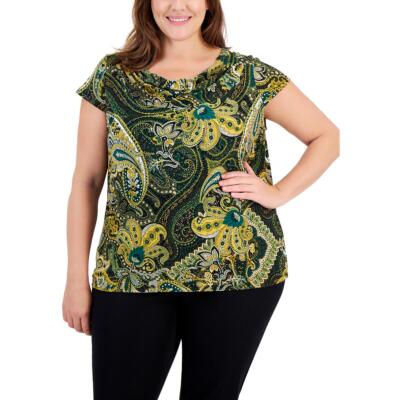 Kasper Womens Cowl Neck Cap Sleeve Pullover Blouse Shirt Plus BHFO 2780