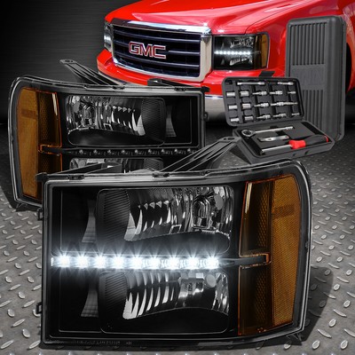 ДЛЯ 07-13 GMC SIERRA LED DRL-ПАНЕЛЬ ЧЕРНЫЙ КОРПУС ЯНТАРНЫЕ УГЛОВЫЕ ФАРЫ + НАБОР ИНСТРУМЕНТОВ