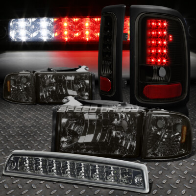 ФАРА С ДЫМЧАТЫМ КОРПУСОМ + ЧЕРНЫЙ СВЕТОДИОДНЫЙ ЗАДНИЙ ФОНАРЬ + 3-Й СТОП-СИГНАЛ ДЛЯ 94-02 DODGE RAM