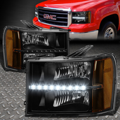 [LED DRL] ДЛЯ GMC SIERRA 2007-2014 ГОДОВ ВЫПУСКА, ЧЕРНЫЙ КОРПУС, ЯНТАРНАЯ БОКОВАЯ ФАРА/КОМПЛЕКТ ЛАМП