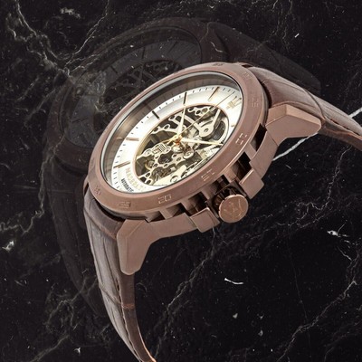 Pre-owned Maserati Ingegno Automatic Skeleton Dial Brown Men's Watch R8821119003