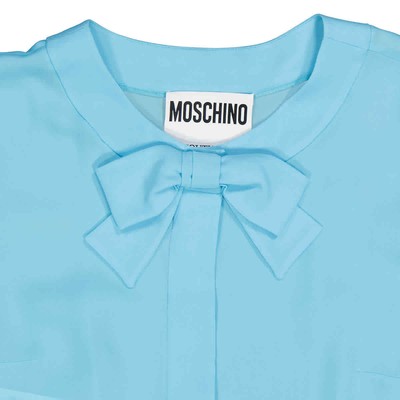 Pre-owned Moschino Ladies Light Blue Bow Detail Long-sleeved Blouse