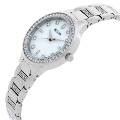 Pre-owned Bulova Classic Quartz Crystal White Dial Ladies Watch And Necklace Set 96x162