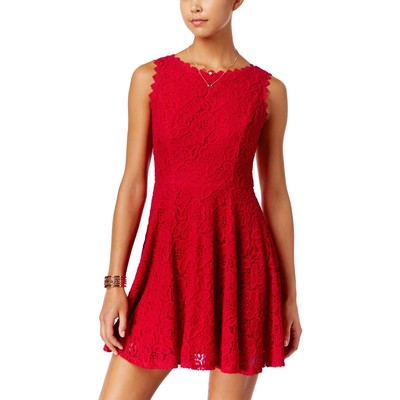 Женское красное кружевное платье-клеш с накладкой City Studio Mini Fit & Flare для юниорок 9 BHFO 4775