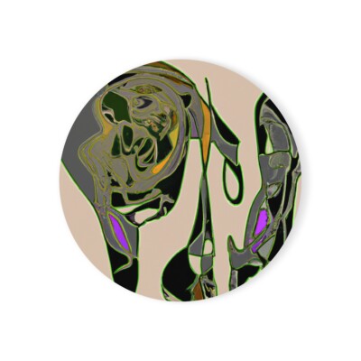 Cork Back Coaster Random Doodle Drawing Odd Curiosity Obscure Art Quirky