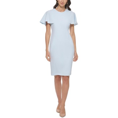 Женское офисное платье-футляр Calvin Klein Womens Blue Scuba с развевающимися рукавами 14 BHFO 5674