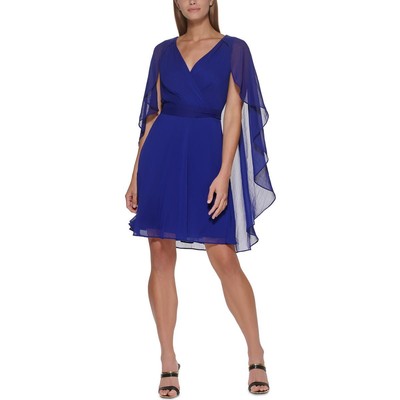 

Женское синее шифоновое платье с расклешенными рукавами DKNY  BHFO 6131, Синий