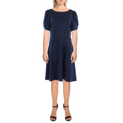 DKNY Womens Navy Pintuck Knee Length Puff Sleeves Fit & Flare Dress 6 BHFO 0427