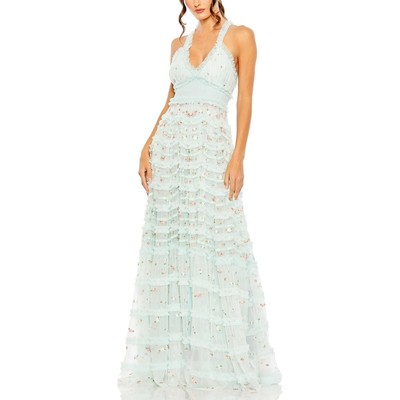 Женское синее вечернее платье с цветочной вышивкой Mac Duggal, 12 BHFO 9154