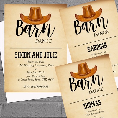 12 X Personnalise Adulte Fete D Anniversaire Invitations Cowboy Barn Dance H1798 Ebay