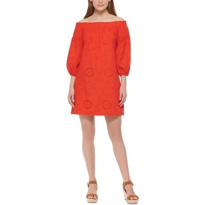 

Женское красное хлопковое короткое мини-платье с открытыми плечами Vince Camuto  BHFO 1773, Tangerine