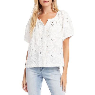 Karen Kane Womens White Embroidered Button-Down Peasant Top Shirt XL BHFO 0318