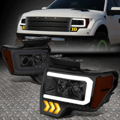 [LED DRL] ДЛЯ 09-14 FORD F150 УГЛОВАЯ ФАРА ПРОЕКТОРА В СТИЛЕ СТРЕЛКИ С ДЫМЧАТЫМ ЯНТАРЕМ