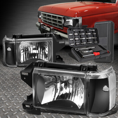 ДЛЯ 87-91 FORD F150 F250 BRONCO ЧЕРНЫЙ КОРПУС ПРОЗРАЧНЫЕ УГЛОВЫЕ ФАРЫ + НАБОР ИНСТРУМЕНТОВ