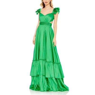 Pre-owned Mac Duggal Womens Satin Maxi Formal Evening Dress Gown Bhfo 4922 In Green