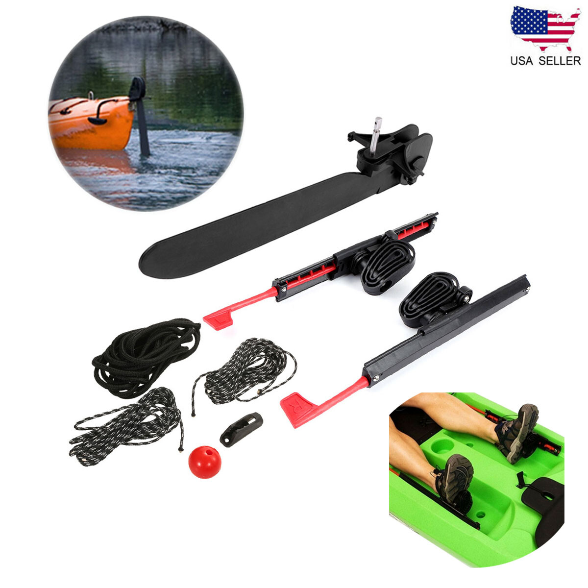 Boat Tail Rudder Direction Control Steering System Kit W/ 2pcs Foot Pedals