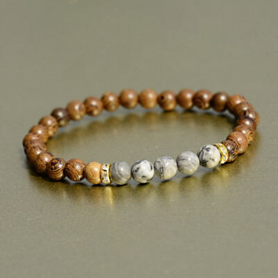 6mm Natural Stone Wood Bead Meditation Power Stretch Men Women Gemstone Bracelet