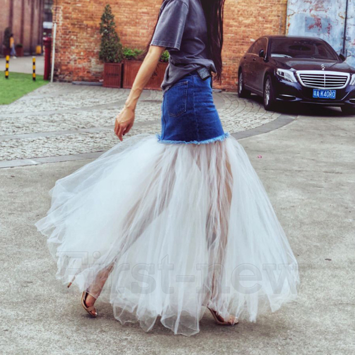 Ladys Full Tulle Skirt Ball Gown Denim Skirts Long Tutu