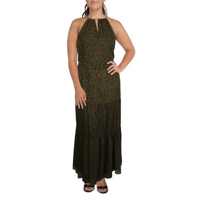 Женское макси-платье из зеленого жоржета с животным принтом Lauren Ralph Lauren 16 BHFO 4126